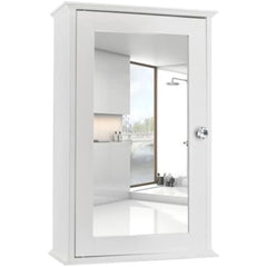 Wooden Medicine Cabinet White Wall Mounted Bathroom Cabinet with Single Mirror Door & Adjustable Shelves for Bathroom, Living Ro