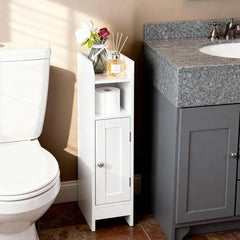 Slim Bathroom Storage Cabinet, Narrow Bathroom Cabinet with Door and Adjustable Shelves, Freestanding Toilet Paper Storage Cabin