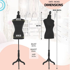 Mannequin Torso Female Manikin Body Dress Form Mannequin 59-67 Inch Lightweight Height Adjustable Wooden Tripod Stand High Densi
