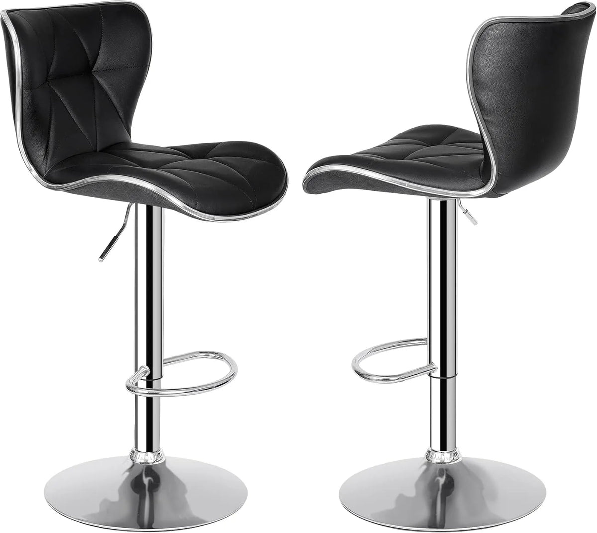 Adjustable Swivel Barstools Set of 2, Counter Height Bar Stools with Back, PU Leather Shell Back Tall Stools Set, Modern Ar
