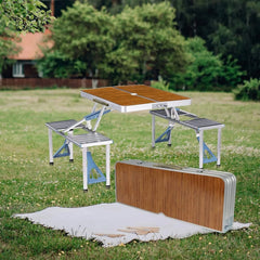 Folding Picnic Table with Seats Chairs and Umbrella Hole, Portable 4-Person Fold Up Travel Picnic Table for Indoor Out