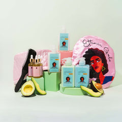 High porosity moisture beauty box with hair care products and avocado