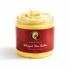 8oz jar of Liquid Gold honey whipped shea butter, a creamy yellow hair and body butter.