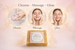 Steps to cleanse, massage, and glow using our turmeric honey facial bar for radiant skin.