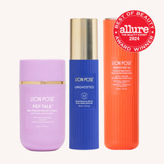 AHA skincare bundle with SPF featuring PEP TALK, UNGHOSTED, and UNSPOTTED 4X products, highlighting skin barrier support and sun protection.