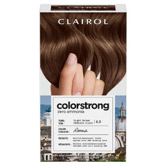 Kit de tinte permanente para el cabello Clairol ColorStrong, 6 castaño claro - Caja imperfecta