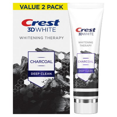 Pasta dental blanqueadora 3D Whitening Therapy Charcoal de Crest, 4.6oz/2pk - Caja imperfecta