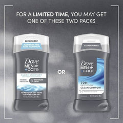 Déodorant solide en stick Dove Men+Care Clean Comfort, 3 oz/2 pièces - Neuf