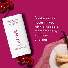 Déodorant solide Native pour femmes ; hommes Cherry ; Vanilla Macaron sans aluminium 2.65oz - Contenant imparfait
