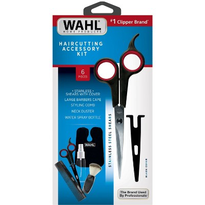 Kit de ciseaux de coiffure et accessoires Wahl avec ciseaux, protège-lame, vaporisateur, peigne, brosse à nuque et cape - Neuf