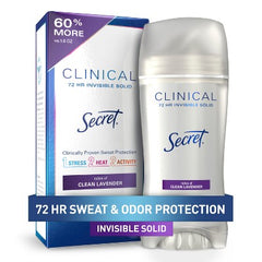 Antitranspirant et déodorant solide invisible Secret Clinical, lavande fraîche, 2.6oz - Emballage imparfait