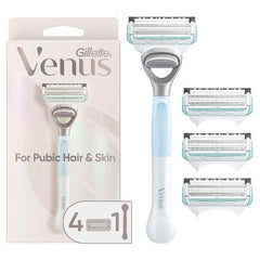 Rasoir Venus pour les poils et la peau pubiens, lot économique avec manche + 4 recharges de lames - Boîte manquante