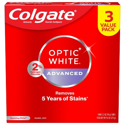 Colgate Optic White Zahnaufhellende Zahnpasta Sparkling White 90g/3er-Pack – Beschädigte Verpackung