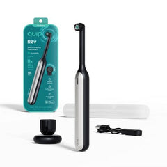 Brosse à dents électrique rechargeable oscillante quip Rev noire/argentée - Boîte imparfaite