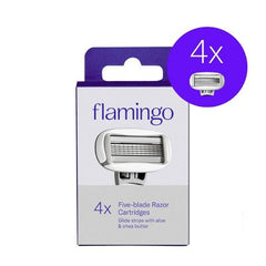 Repuestos de hojas para afeitadora femenina Flamingo, cartuchos de repuesto de 5 hojas, paquete de 4 - Caja imperfecta