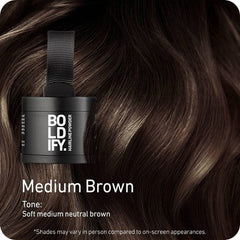 Polvo para retoque de raíces BOLDIFY con cepillo, cubre las canas, castaño medio - Caja imperfecta
