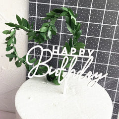 Concise White Birthday Cake Topper golden Acrylic happy birthday Cupcake Toppers Family birthday party Cake flag Dessert Decor
