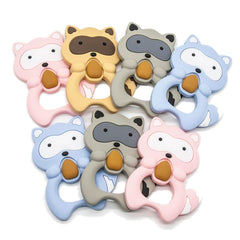 Silicone Raccoon Animal Cartoon Teether  Food Grade Chewable  Teething Toddle Safe For Baby And Perfect Gift For Babies