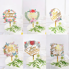 Acrylic Happy Birthday Cake Topper Concise gold Birthday Party Cake Toppers for Kids holiday gift dessert Decoration Baby Shower