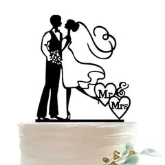 New MR&MRS Happy Wedding Cake Topper Gold Black Acrylic Ring Groom Bride Cake Topper Wedding Engagement Party Dessert Decoration