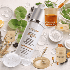 Korean skincare set for dark spots, Gymsegbe Hyper Serum PM, promoting radiant skin and reducing fine lines.