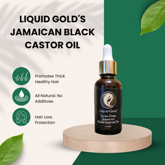 Liquid Gold jamaican black castor oil for hair growth bottle. All natural, extra dark oil promotes thick healthy hair.