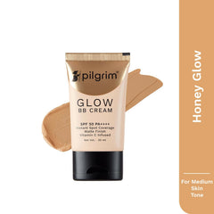 Crema BB Pilgrim Glow SPF 50 PA++++, cobertura instantánea de manchas, acabado mate, enriquecida con vitamina C - Honey Glow