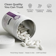 500mg NMN capsules in a premium container, showcasing clean quality and vegan-friendly labeling.