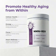 NMN resveratrol capsules for healthy aging product promoting cellular health and energy.