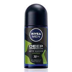 Nivea Men Deep Dimension Amazonia Roll-on Deodorant - Long Lasting Anti-Perspirant Protection for Men, 72 Hours Freshness, Masculine Scent