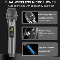 Portable Bluetooth Karaoke Speaker with 6.5-Inch Subwoofer, Two Wireless Microphones, and PA System for Adults, Supports Vocal Remover & REC, Home and Party Singing Machine (Black)