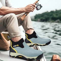 Kalkal Men's Rubber Boots Waterproof Ankle Rain Boots Insulated Working Booties with Comfortable Sports Sole Outdoor Mud Boots
