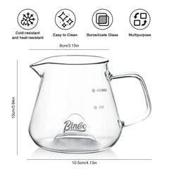 Bincoo 400ML Clear Glass Coffee Carafe Heat Resistant Visual Brewing Control Easy Sharing Pour over Coffee Maker