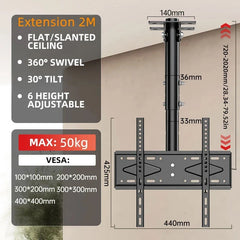 Ceiling TV Mount Full Motion TV Bracket for Most 32-65" Flat Curved TVs/Monitors Swivel Tilt Height Adjustable Hanging TV Mount