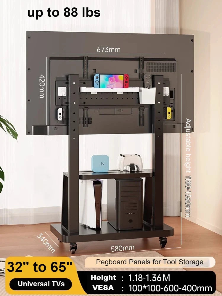 Mobile TV Stand for 32-75” TVs,Tilt TV Cart Holds up to 154Lbs Portable Stand with Storage Shelf Rolling Floor VESA 600x400mm