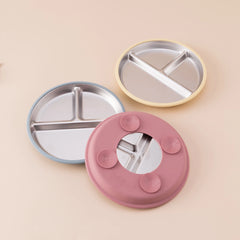 Color Kids 5PCS Baby Feeding Set Stainless Steel Silicone Tableware Sucker Dishes Plate Bowl Training Fork Spoon Infant Cup