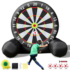 10.8ft Giant Outdoor Inflatable Soccer Darts Board with Soccer Balls & Blower for Kick Dartboard Sport Game(10FT Tall, Black)