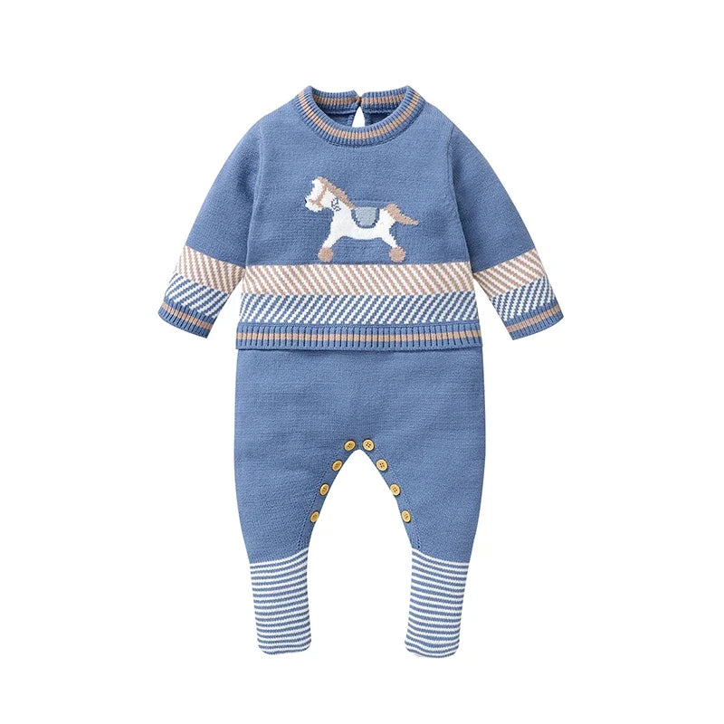 Baby Rompers Blue Long Sleeve Knit Newborn Boys Jumpsuits Playsuits Autumn Winter Infant Unisex Outfits One Pieces Kids Costumes