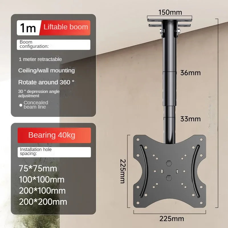 Ceiling TV Mount Full Motion TV Bracket for Most 32-65" Flat Curved TVs/Monitors Swivel Tilt Height Adjustable Hanging TV Mount