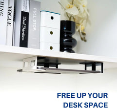 Under Desk Laptop Mount, Metal Under Desk Shelf Holder for Laptop, Mac Mini, Macbook, Keyboard with Anti-Scratch Silicone