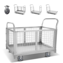 2200LBS Platform Truck Cart with Cage 4 in 1 Wire Mesh Cage Cart Basket Cart
