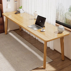 Double desk with solid wood legs, long and simple, for home use, near a window or wall, narrow table/workbench