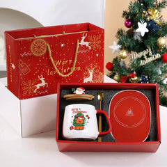 Christmas Gift New Year Set:55 ℃ Thermostat Mugs Cup Snowman Ceramic Cup with Lid with Spoon Mugs Coffee Cups for Home or Office