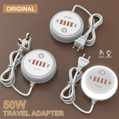 Multi Ports PD Type C Fast Charging Wall Charger 50W USB Charger USB Hub For Samsung iPhone Xiaomi EU/US/UK Plug Phone Charger