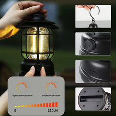 2Pack Camping Lantern USB Rechargeable Battery Powered Retro Camping Light Waterproof Hanging LED Tent Lamp for Hiking Fishing