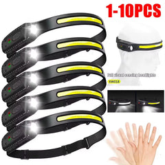 1-10PCS LED Sensor Headlamp Built-in Battery USB Rechargeable Head Flashlight Headlight Head Torch Camping Fishing Search Light