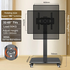 Floor TV Stand with Power Outlet, Universal TV Stand for 26-65 inch TVs up to 110 lbs, Height Adjustable TV Stand with Swivel
