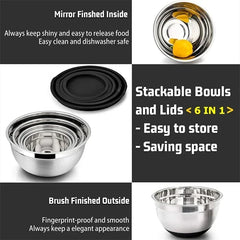 1/6PCS Silicone Bottom Thickened with Lid Cooking Basin Stainless Steel Egg Beating Basin Salad Mixing Basin Kitchen Baking