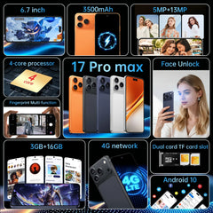 IVMI 17Pro Max Smartphones Android 10.0 Dual SIM 6.7"Display 3GB RAM 16GB ROM WIFI Bluetooth Play Store 4G Small Mobile Phone