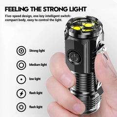 Super Bright Mini 3LED Flashlight With Pen Clip And Tail Magnet,Builtin Battery USB Charge Outdoor Portable Torch Emergency Lamp